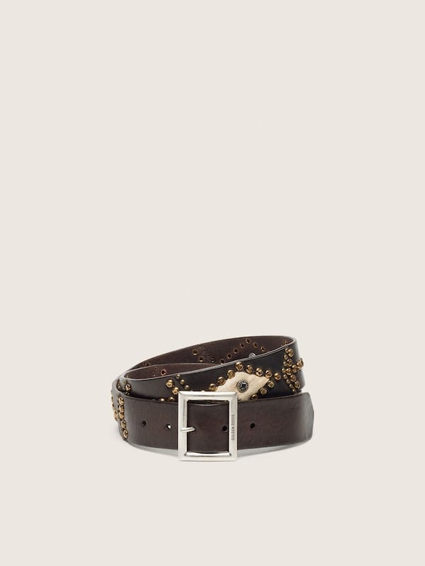 Golden Goose - Men&rsquo;s Sierra belt in mahogany washed leather with decorative studs in 