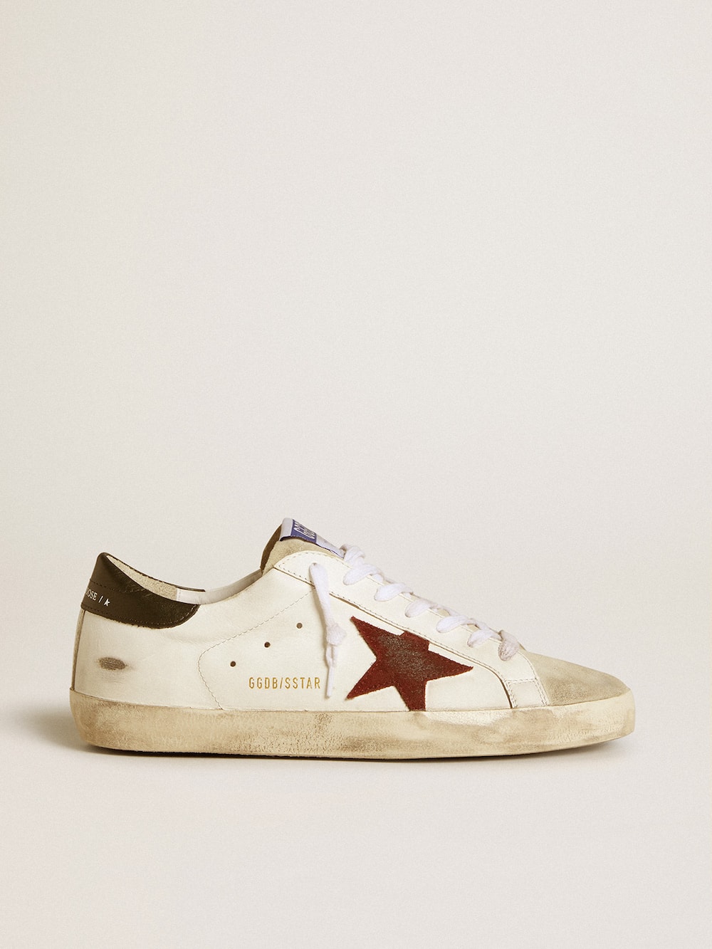Golden Goose - Men's Super-Star with earth-brown suede star and dark green leather heel tab in 