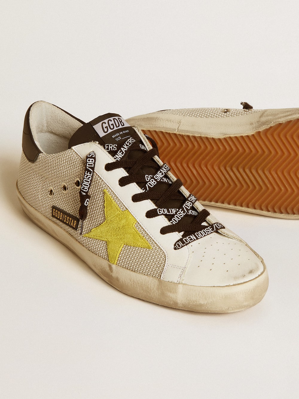 Golden Goose - Super-Star in mesh with yellow suede star and black leather heel tab in 