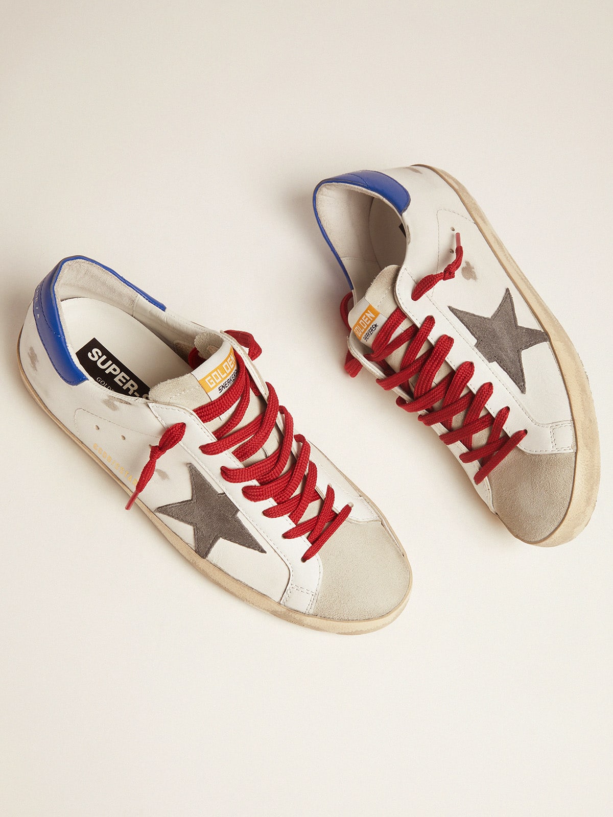 Golden Goose - Super-Star sneakers with blue heel tab and red laces in 