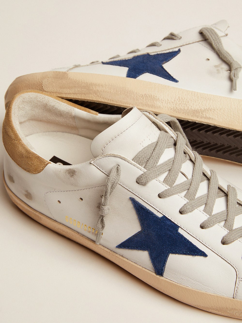 Super-Star sneakers with sand-colored suede heel tab and blue star ...