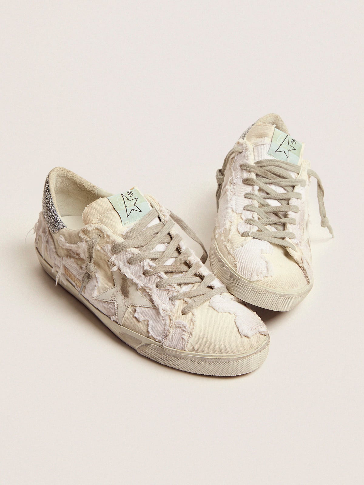 Golden Goose - Men’s canvas Super-Star sneakers with Swarovski crystal heel tab in 