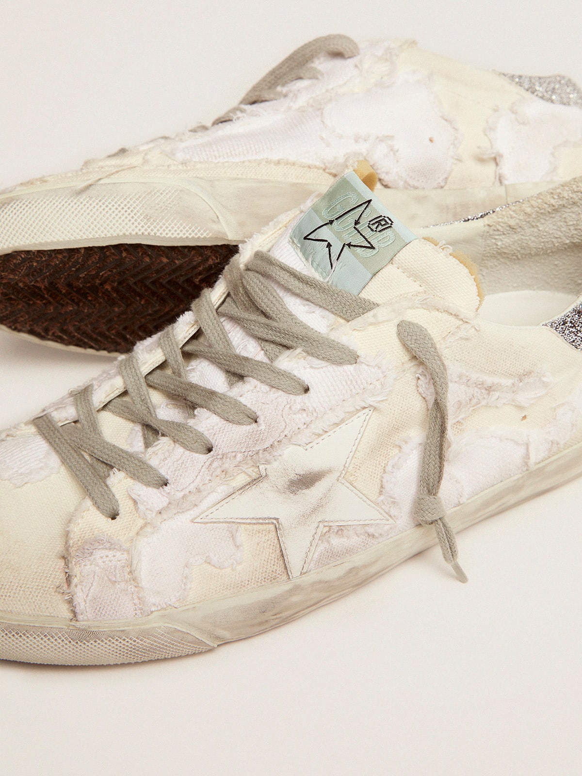 Golden Goose - Men’s canvas Super-Star sneakers with Swarovski crystal heel tab in 