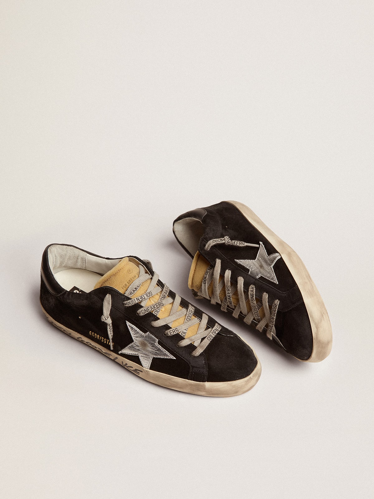 Men's Super-Star in black suede with silver laminated leather star