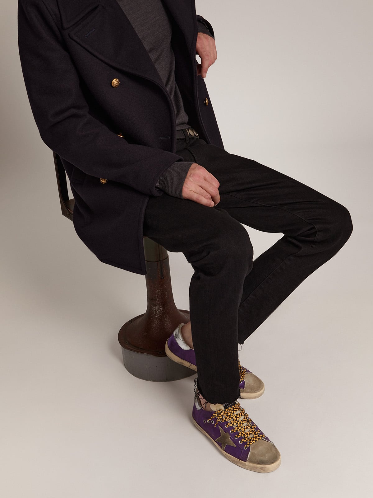 Golden Goose - Men's Super-Star in purple satin with dove gray suede star in 