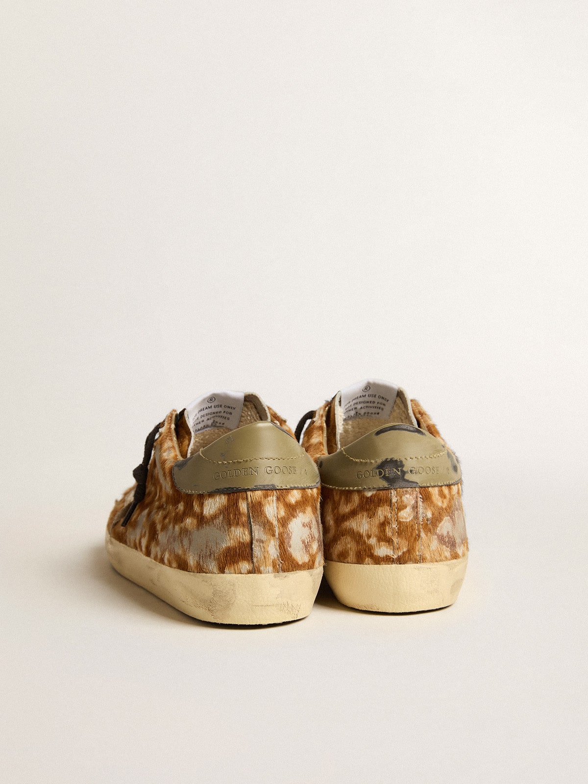 Golden Goose - Men’s Super-Star LAB in leopard pony skin with gold star and gray heel tab in 