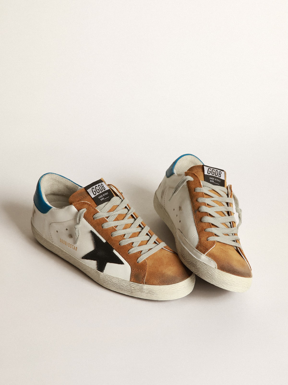 Golden Goose - Two-tone Superstar sneakers in leather and copper suede in 