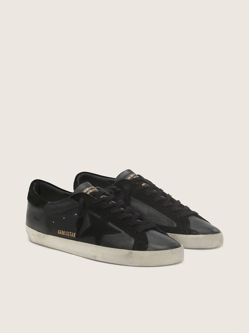 Golden Goose - Super-Star pour homme en cuir nappa noir avec &eacute;toile et contrefort en daim noir in 