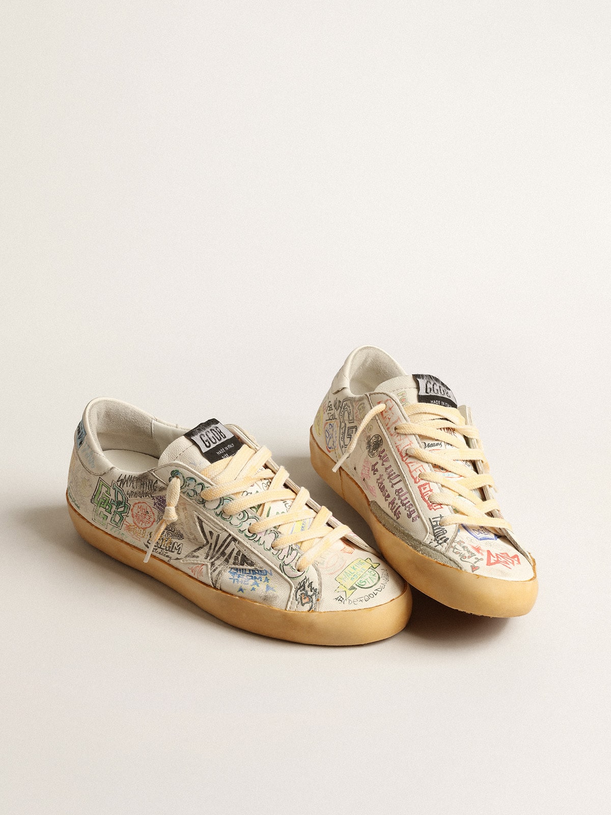 Golden Goose - Super-Star in white nappa with all-over multicolor graffiti in 