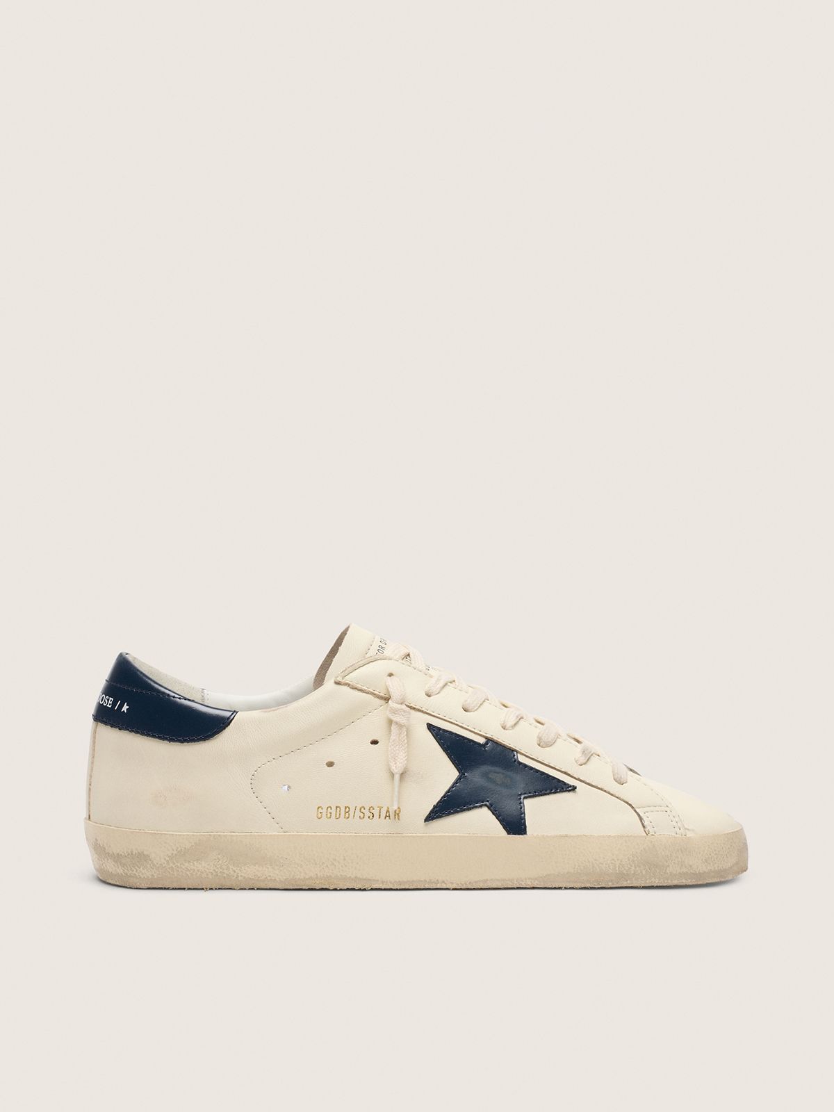 men’s super-star in white leather with dark blue star