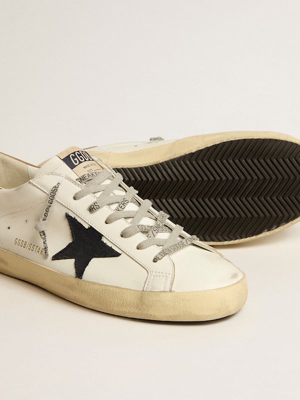 Golden Goose - Men's Super-Star in white leather with midnight-blue canvas star and tobacco leather heel tab in 