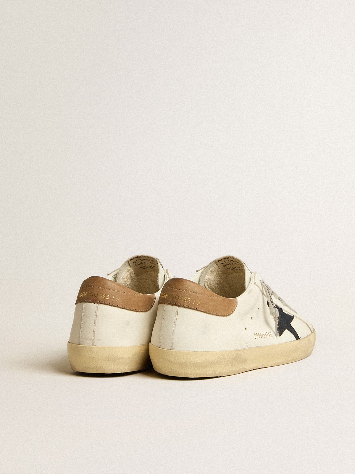 Golden Goose - Super-Star con stella in canvas blu e talloncino in pelle tabacco in 