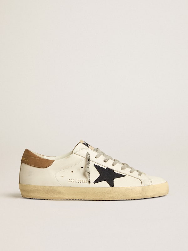 Golden Goose - Men's Super-Star in white leather with midnight-blue canvas star and tobacco leather heel tab in 