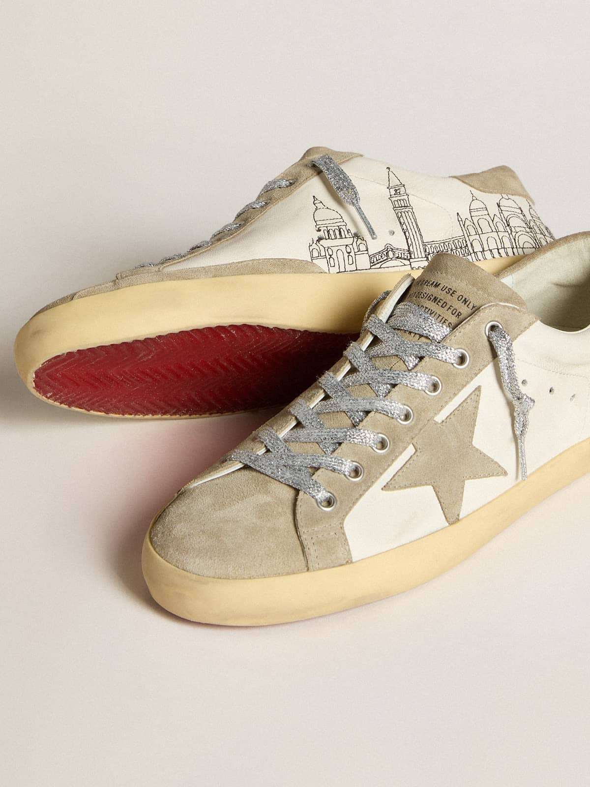 Men s Super Star in nappa with ice gray suede star and black embroidery Golden Goose