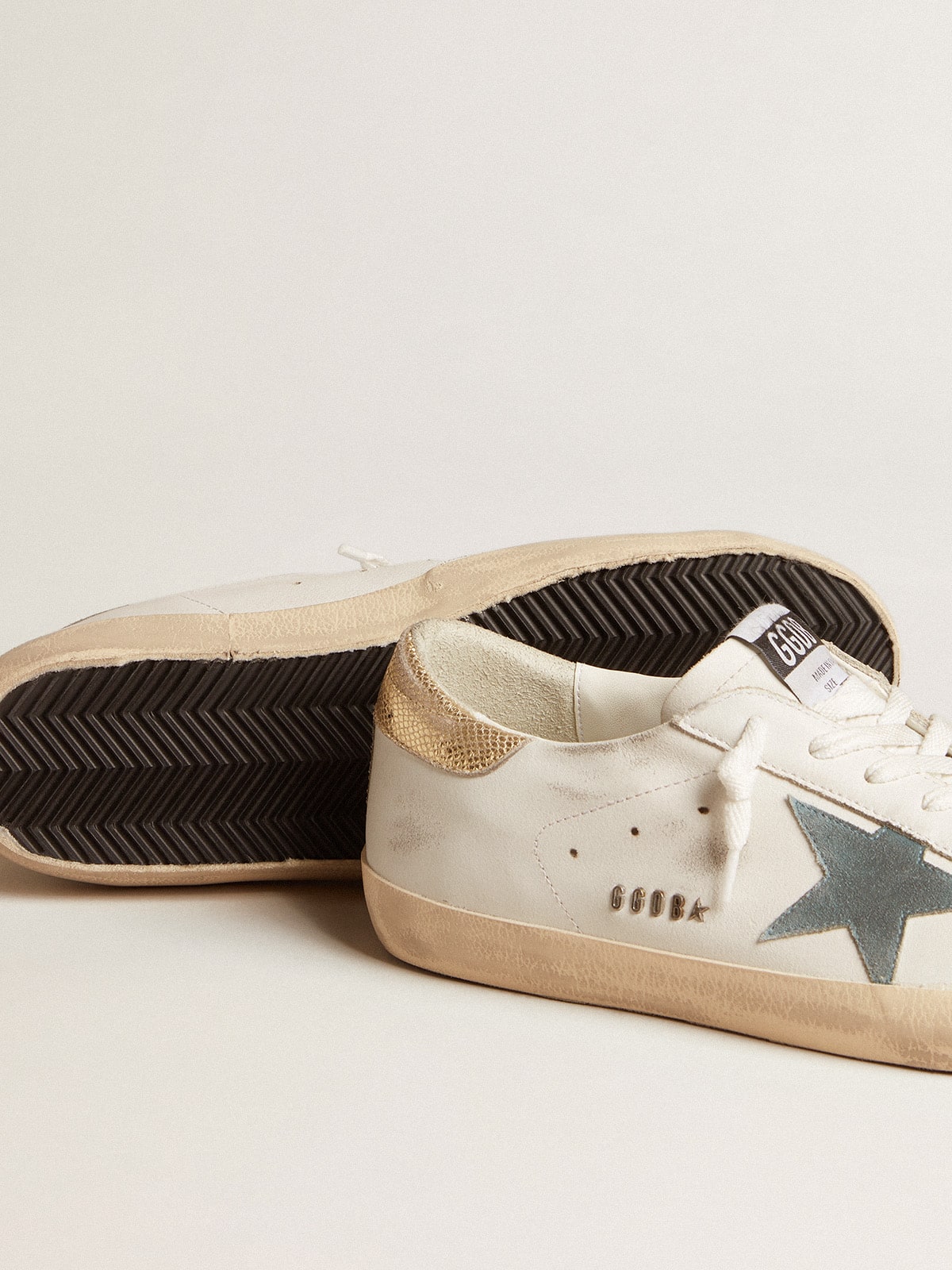 Golden Goose - Super-Star with suede star and platinum snake-print leather heel tab in 