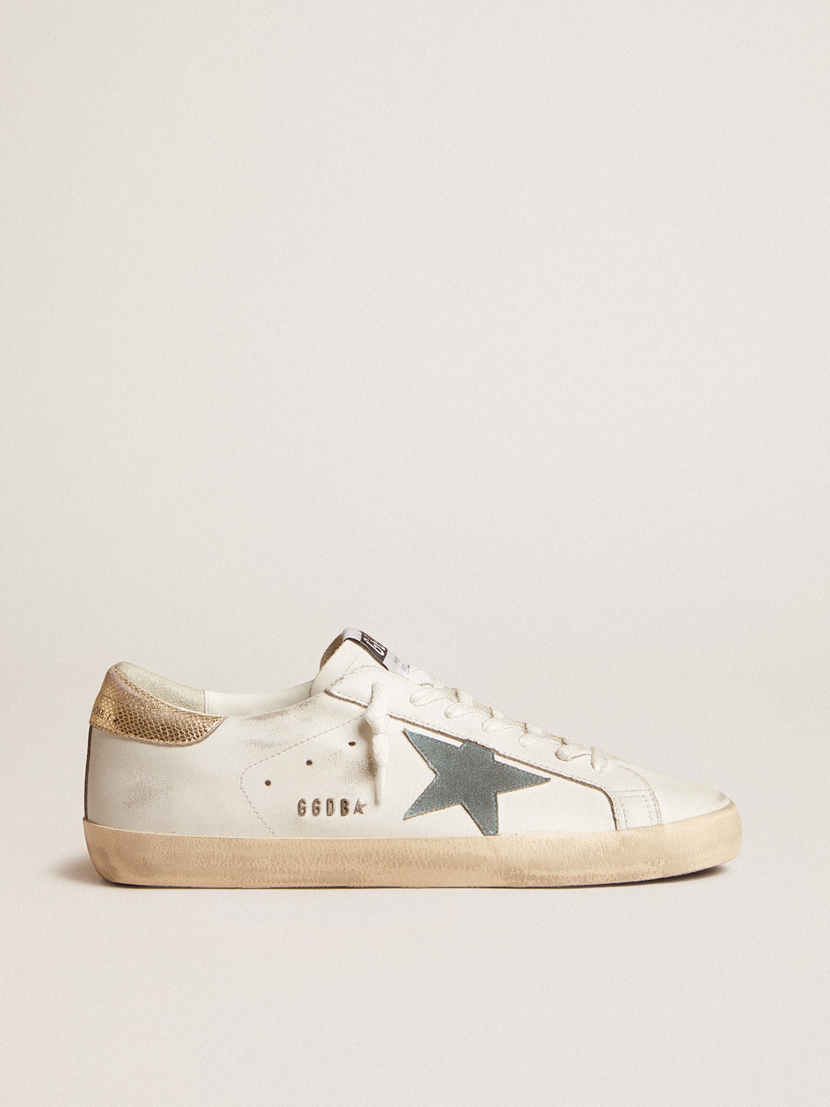 Golden Goose - Super-Star avec étoile en daim et contrefort en cuir python platine in 