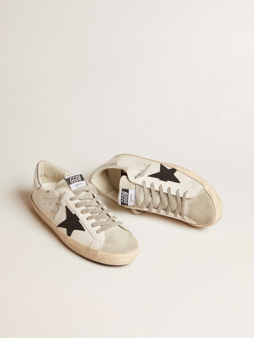 Golden Goose - Men's Super-Star with black nubuck star and silver leather heel tab in 