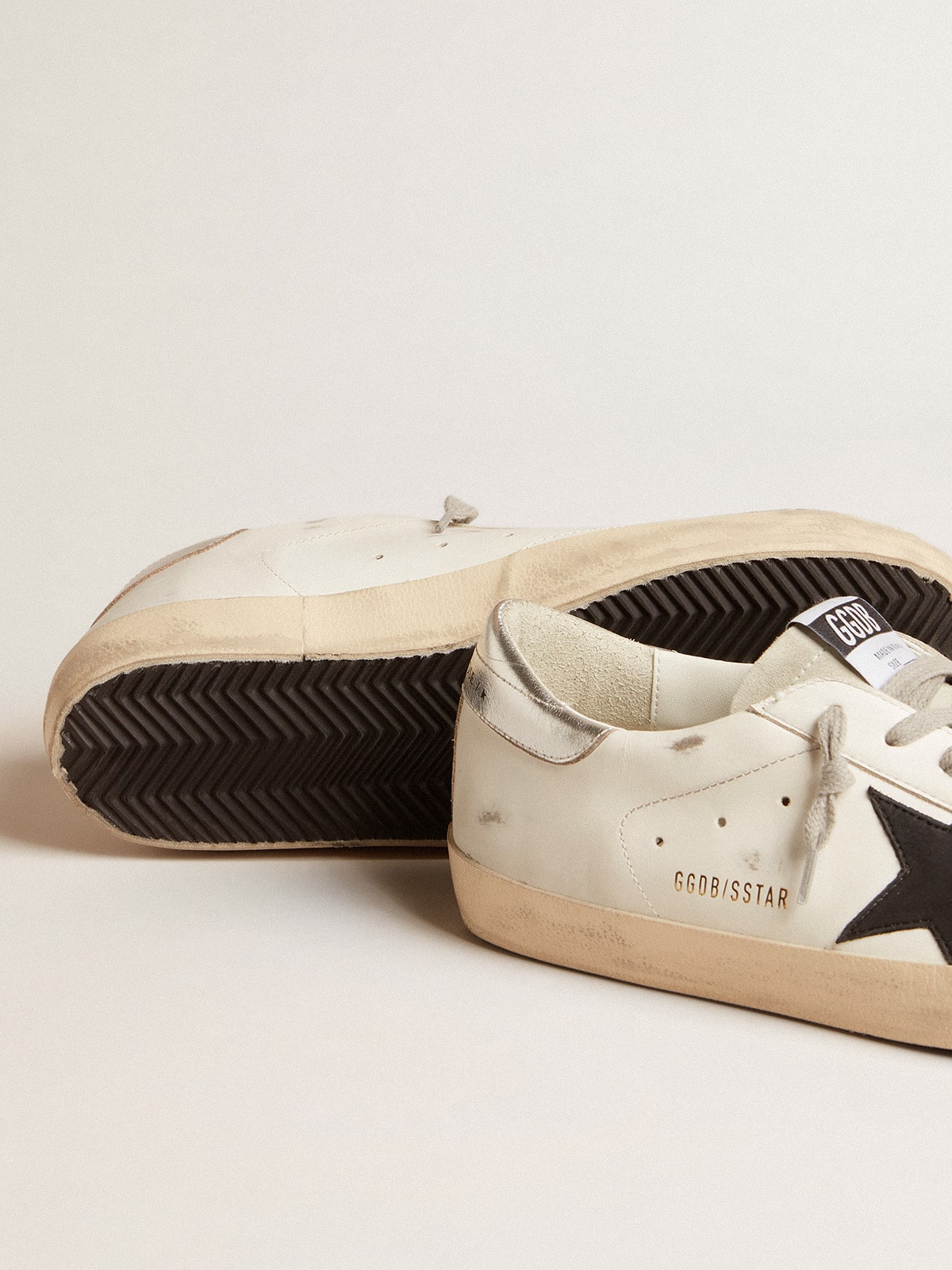 Golden Goose - Men's Super-Star in white leather with black nubuck star and silver metallic leather heel tab in 