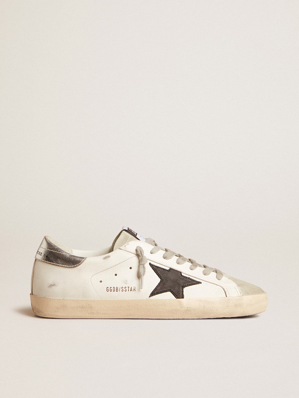 Golden Goose - Men's Super-Star with black nubuck star and silver leather heel tab in 