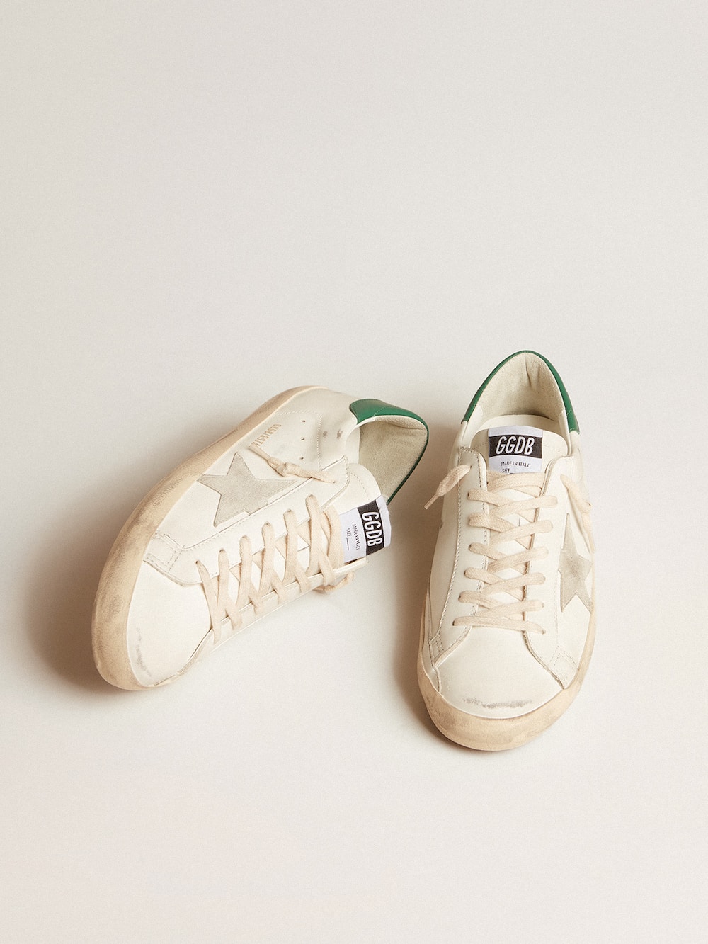 Golden Goose - Men's Super-Star with ice-gray suede star and green leather heel tab in 