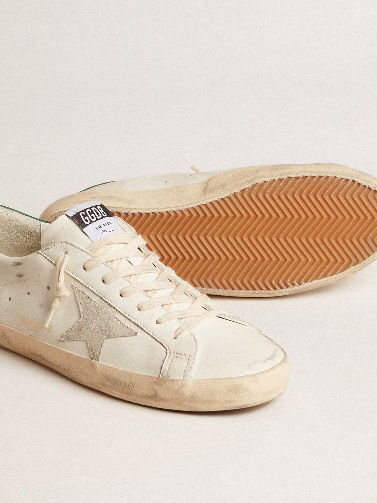 Golden Goose - Men's Super-Star with ice-gray suede star and green leather heel tab in 