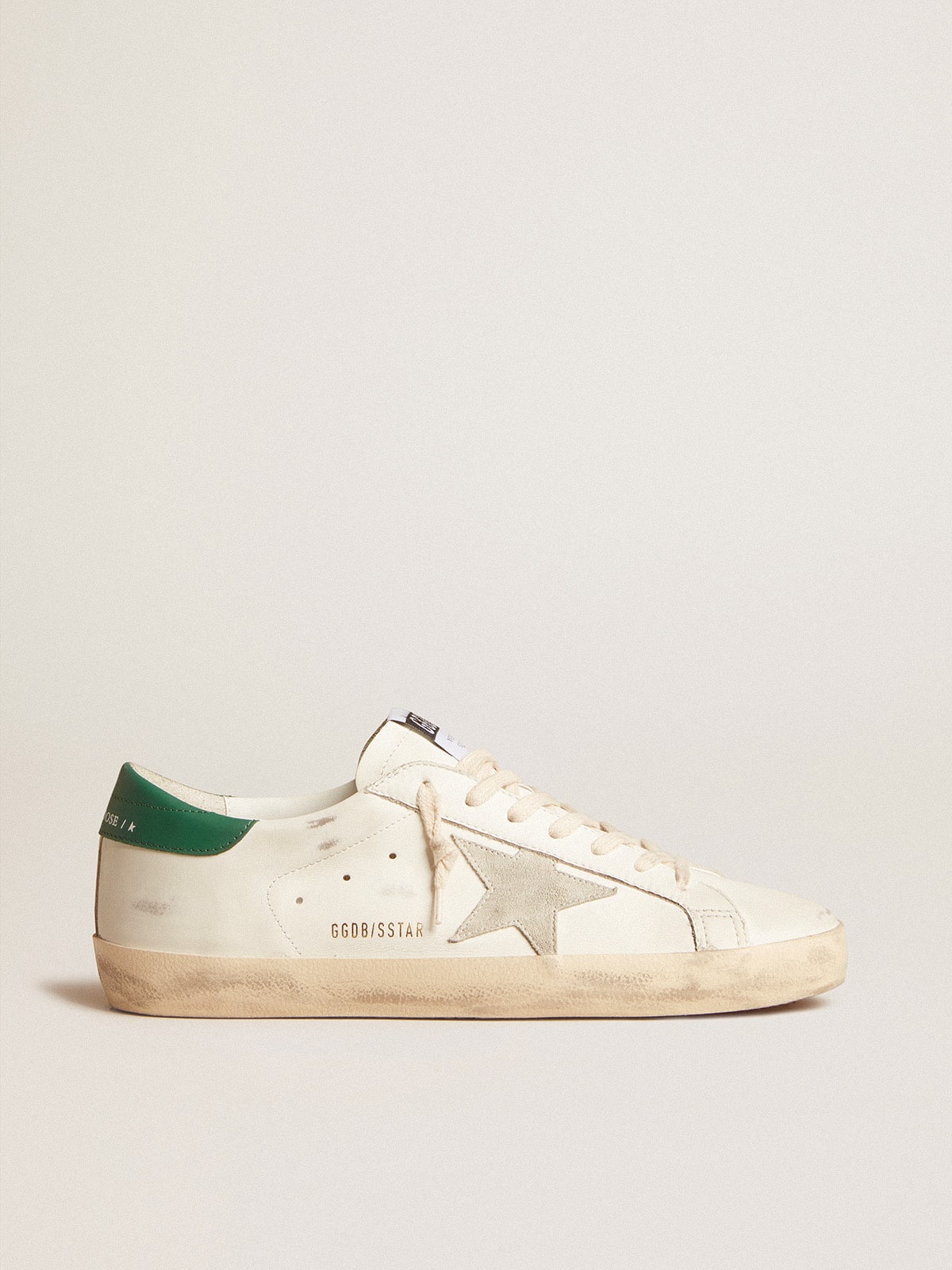 Golden Goose - Men's Super-Star with ice-gray suede star and green leather heel tab in 