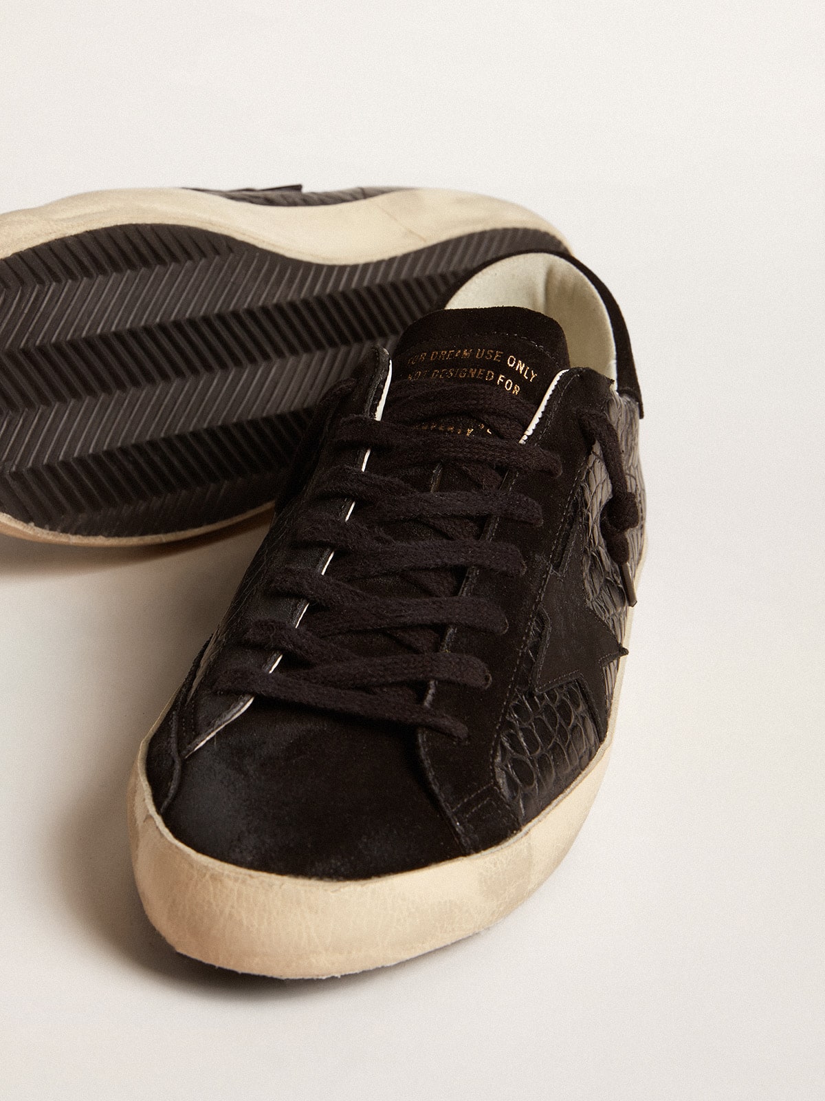 Men s Super Star LTD in crocodile print leather with black suede inserts Golden Goose