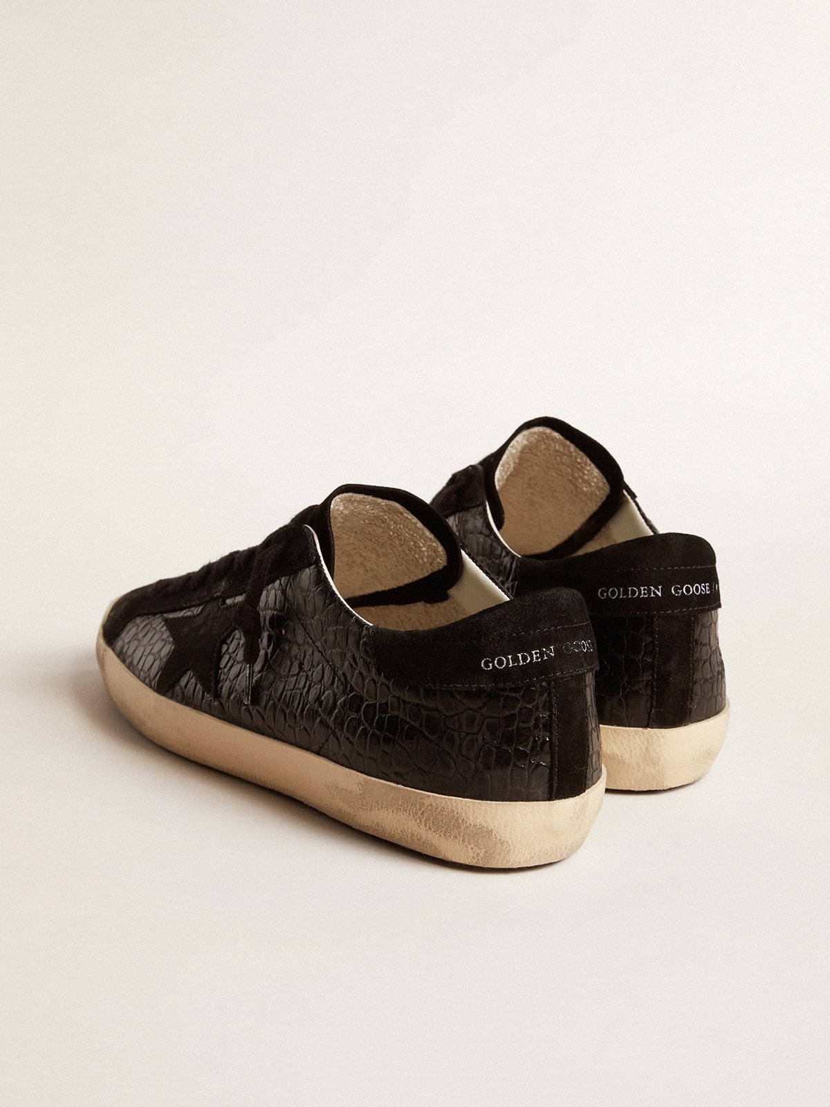 Golden Goose - Men's Super-Star LTD in crocodile-print leather with black suede inserts in 