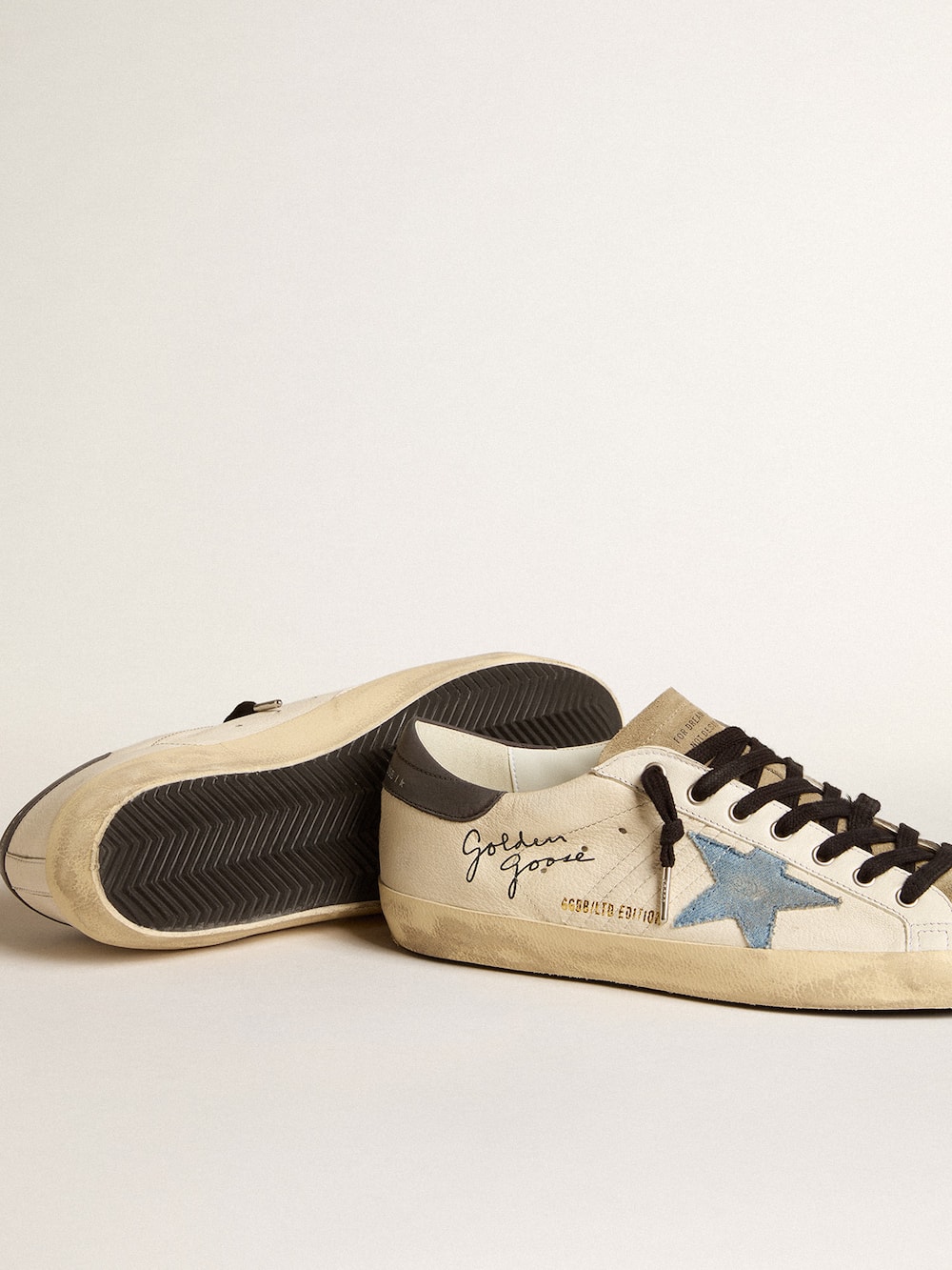 Golden Goose - Men's Super-Star LTD in nappa with denim star and gray leather heel tab in 