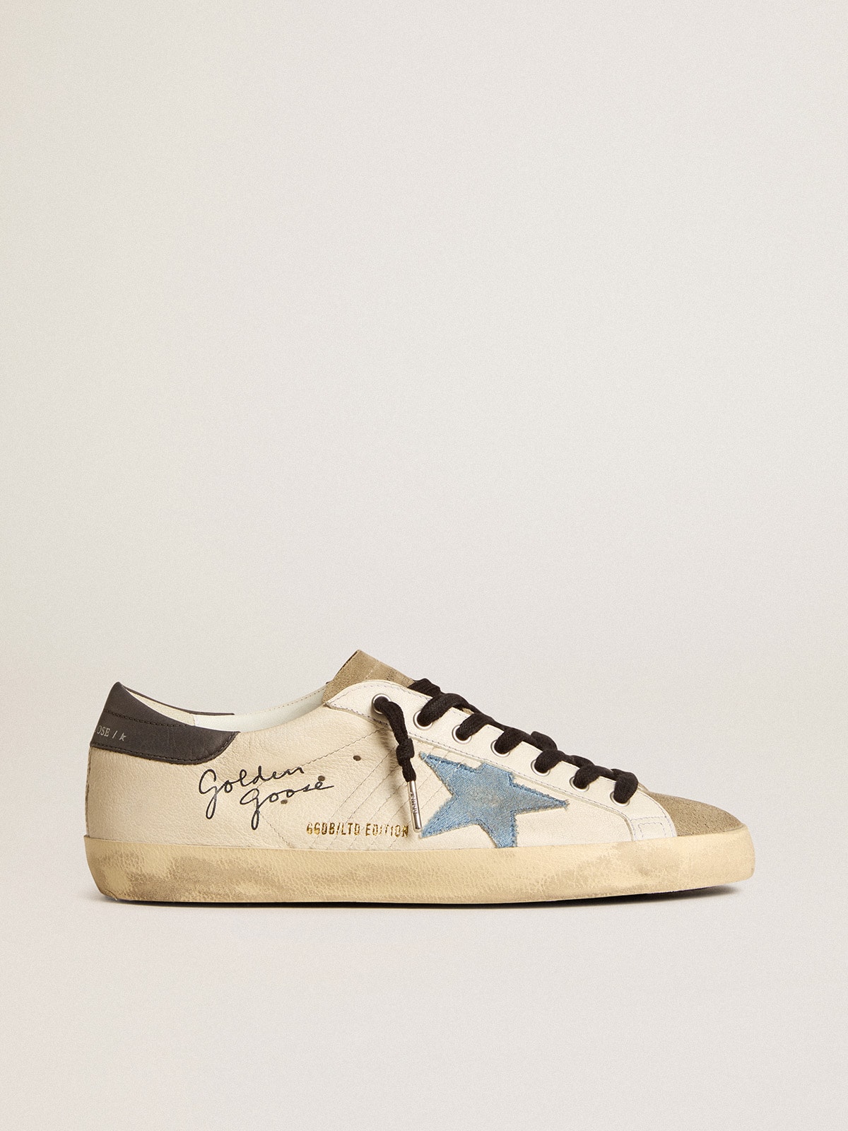 Golden Goose - Men's Super-Star LTD in nappa with denim star and gray leather heel tab in 