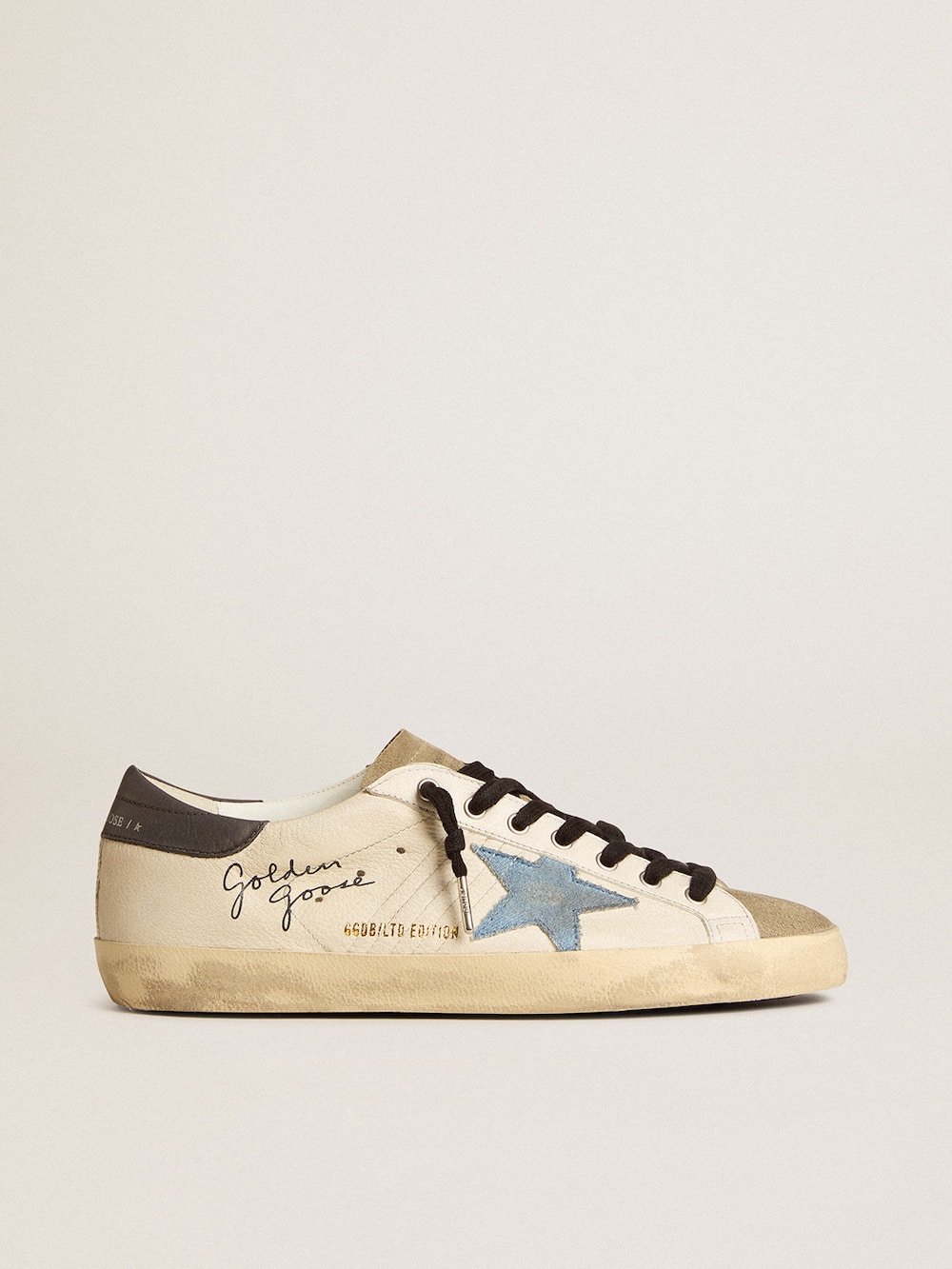 Golden Goose - Men's Super-Star LTD in nappa with denim star and gray leather heel tab in 