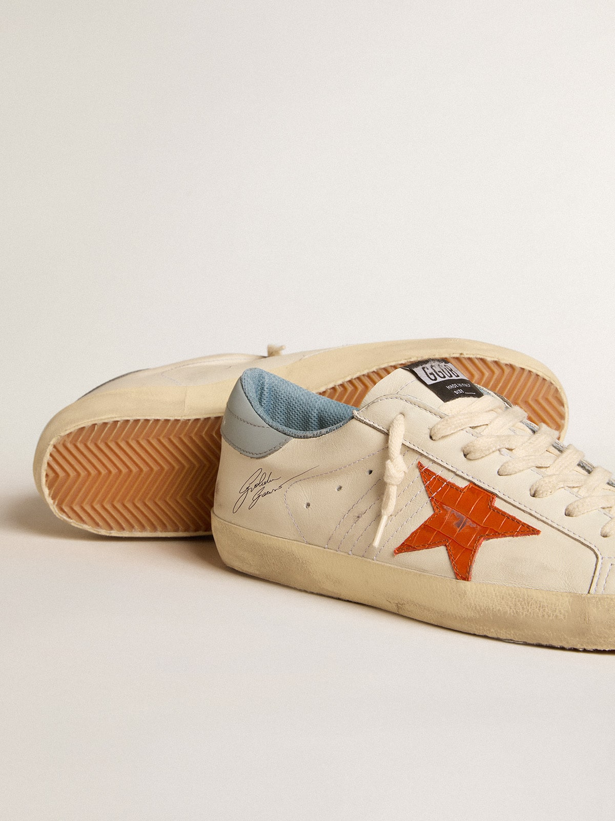 Golden Goose - Men's Super-Star with crocodile-print star and silver-blue heel tab in 