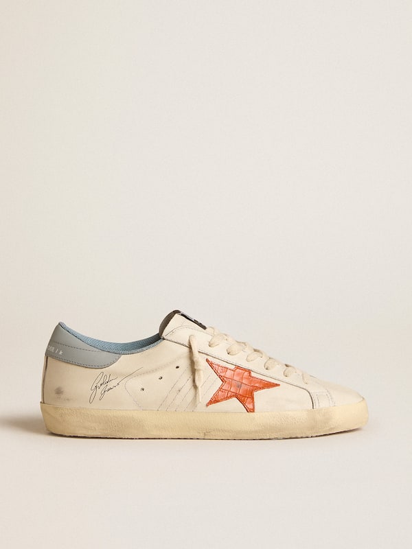 Golden Goose - Men's Super-Star with crocodile-print star and silver-blue heel tab in 
