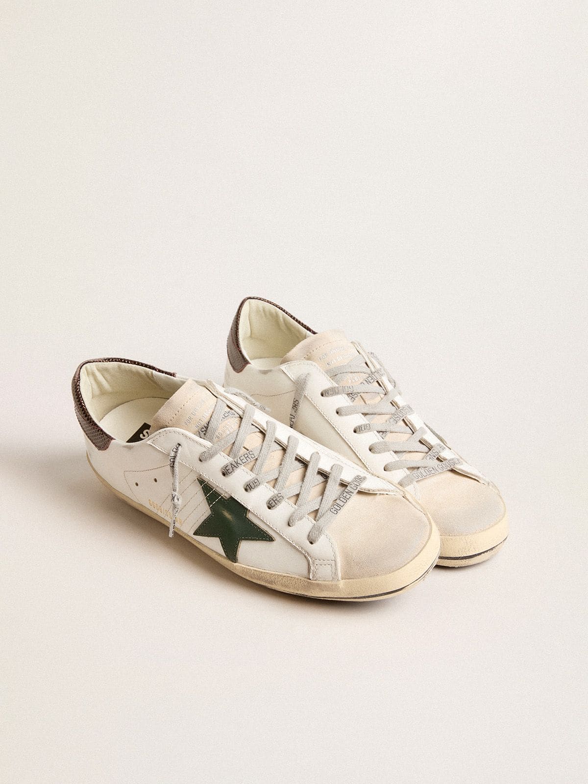 ジョナページ Men's Super-Star in white leather with green star and animal