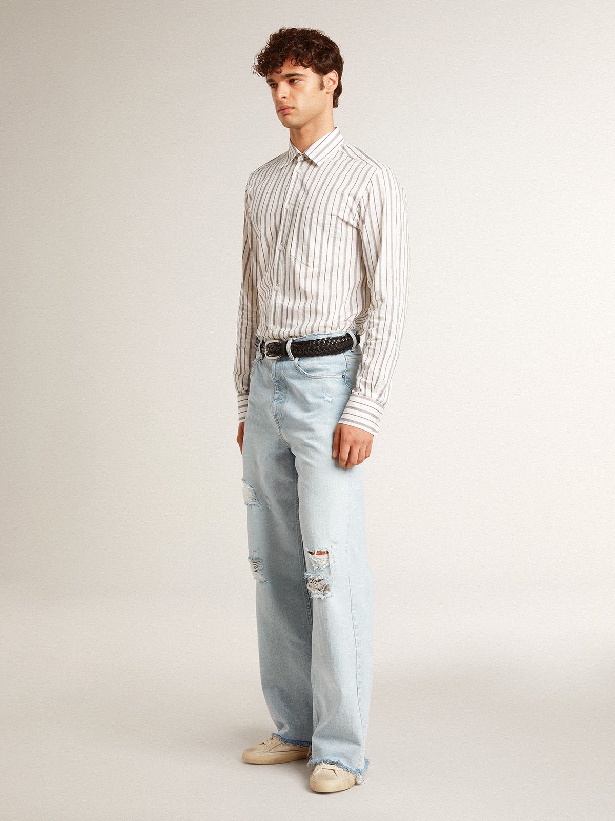 Golden Goose - Super-Star en cuir avec étoile en denim noir et contrefort en cuir noir in