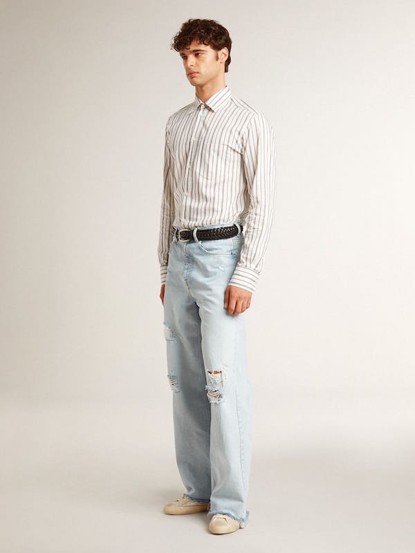 Golden Goose - Men's Super-Star in leather with black denim star and black leather heel tab in 