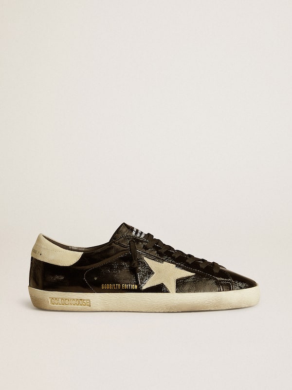 Golden Goose - Men's Super-Star LTD in black patent leather with suede star and heel tab in 