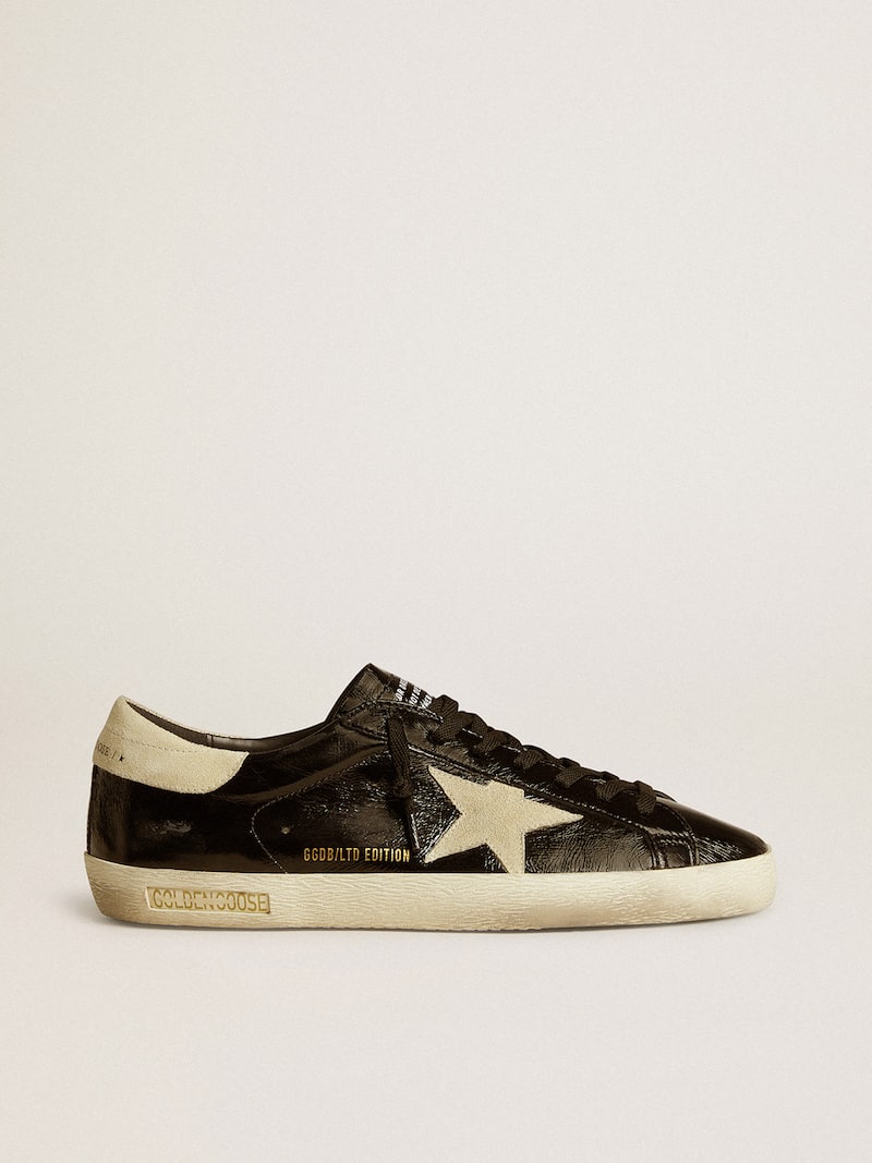 Super-Star LTD in black patent leather with suede star and heel tab