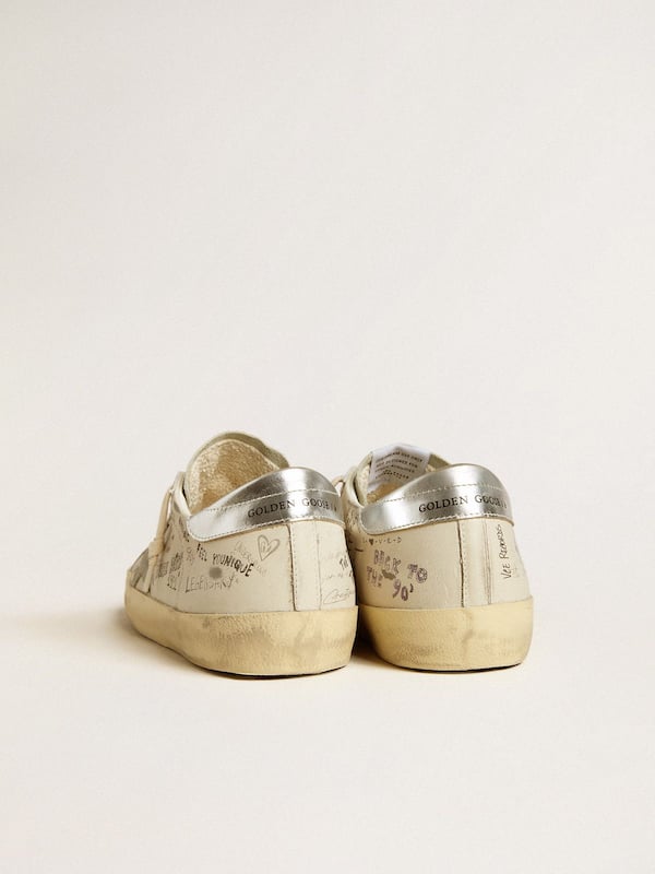 Golden Goose - Men's Super-Star LTD in white leather with all-over lettering and ice-gray suede star in 