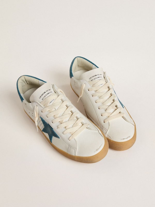 Golden Goose - Men's Super-Star in leather with petrol-blue suede star and heel tab in 