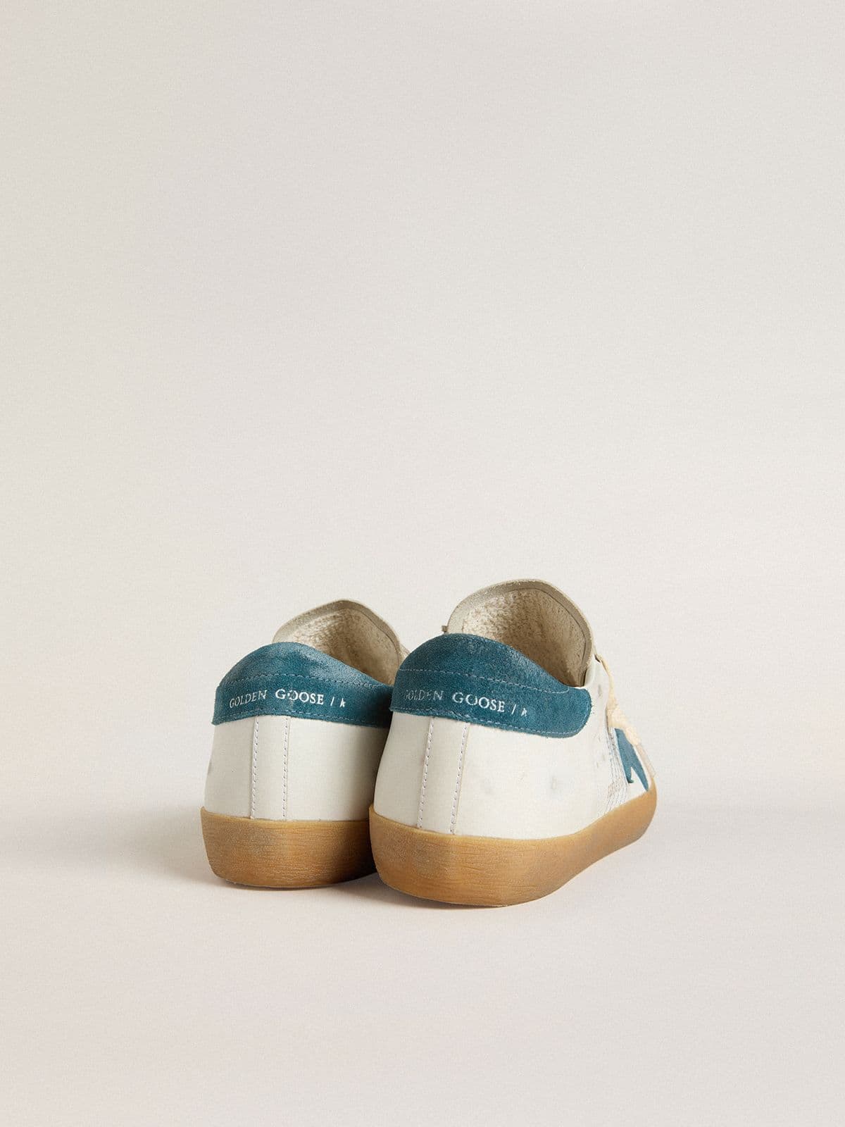 Men's Super-Star in leather with petrol-blue suede star and
