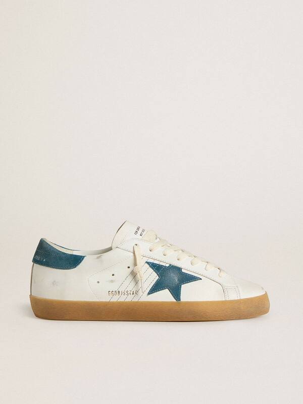 Golden Goose - Men's Super-Star in leather with petrol-blue suede star and heel tab in 