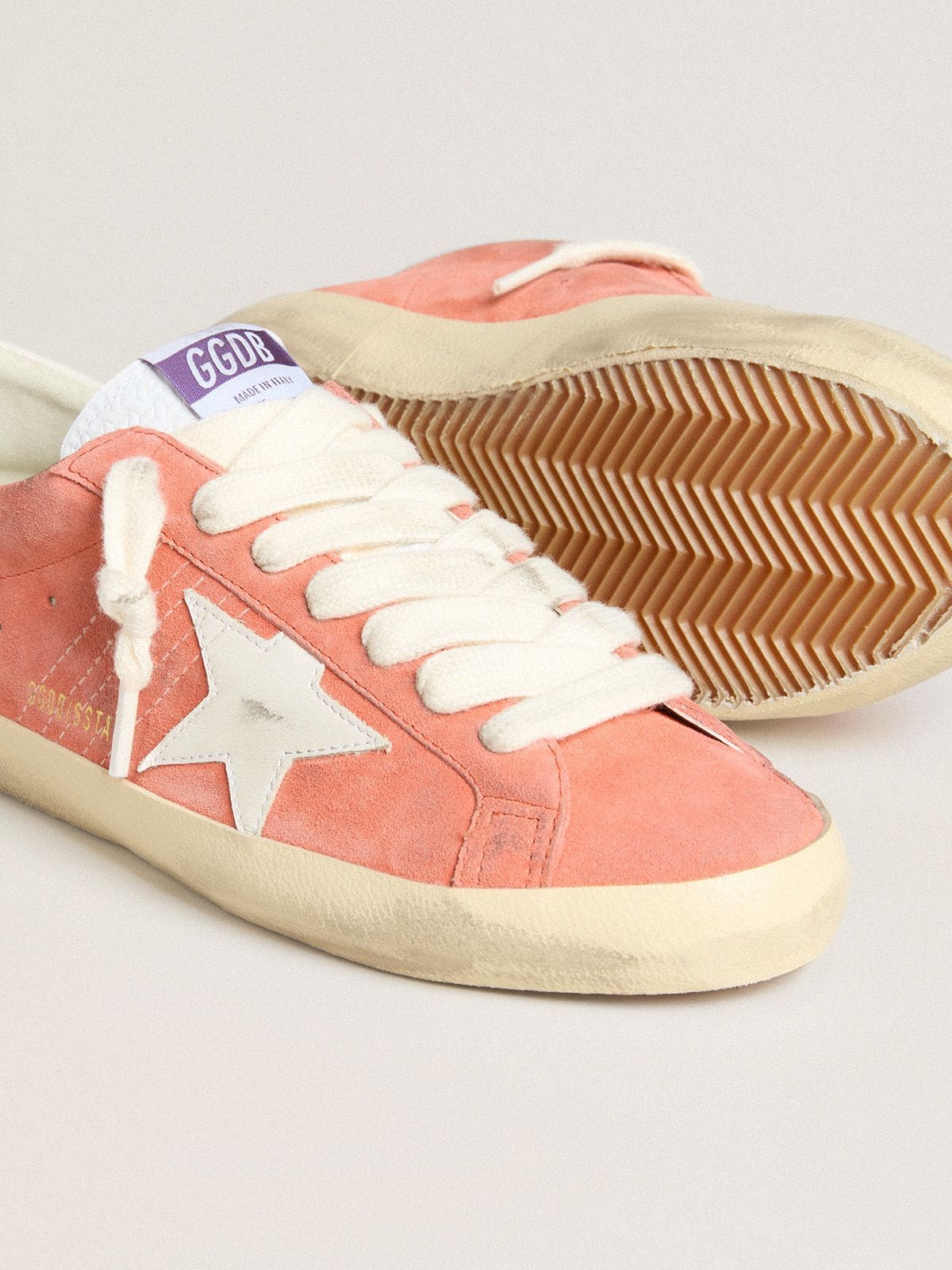 Golden Goose - Men’s Super-Star in coral suede with white leather star and heel tab  in 