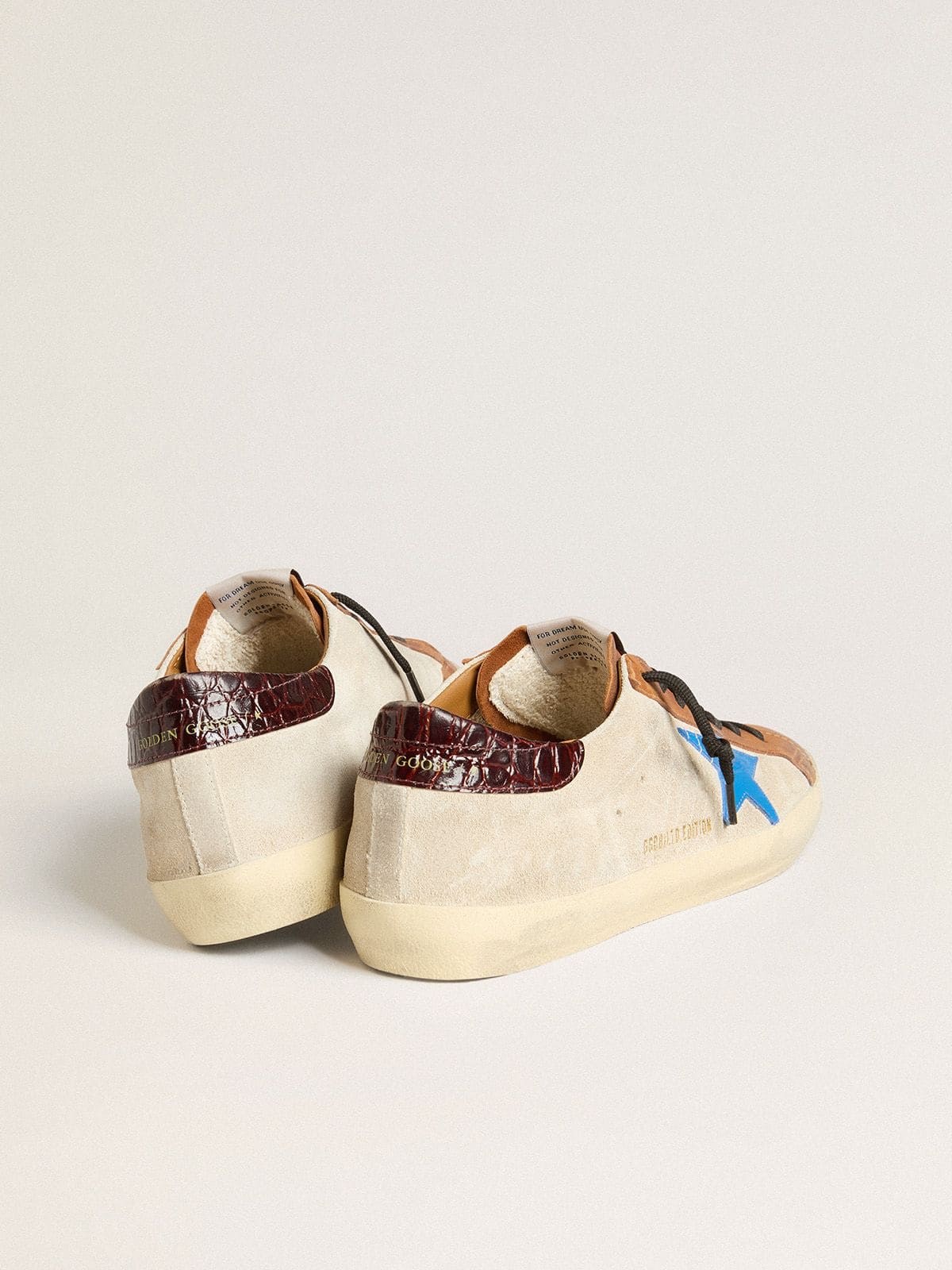Golden Goose - Super-Star （ベージュ） スター（ライトブルー）＆クロコダイル柄ヒールタブ in 