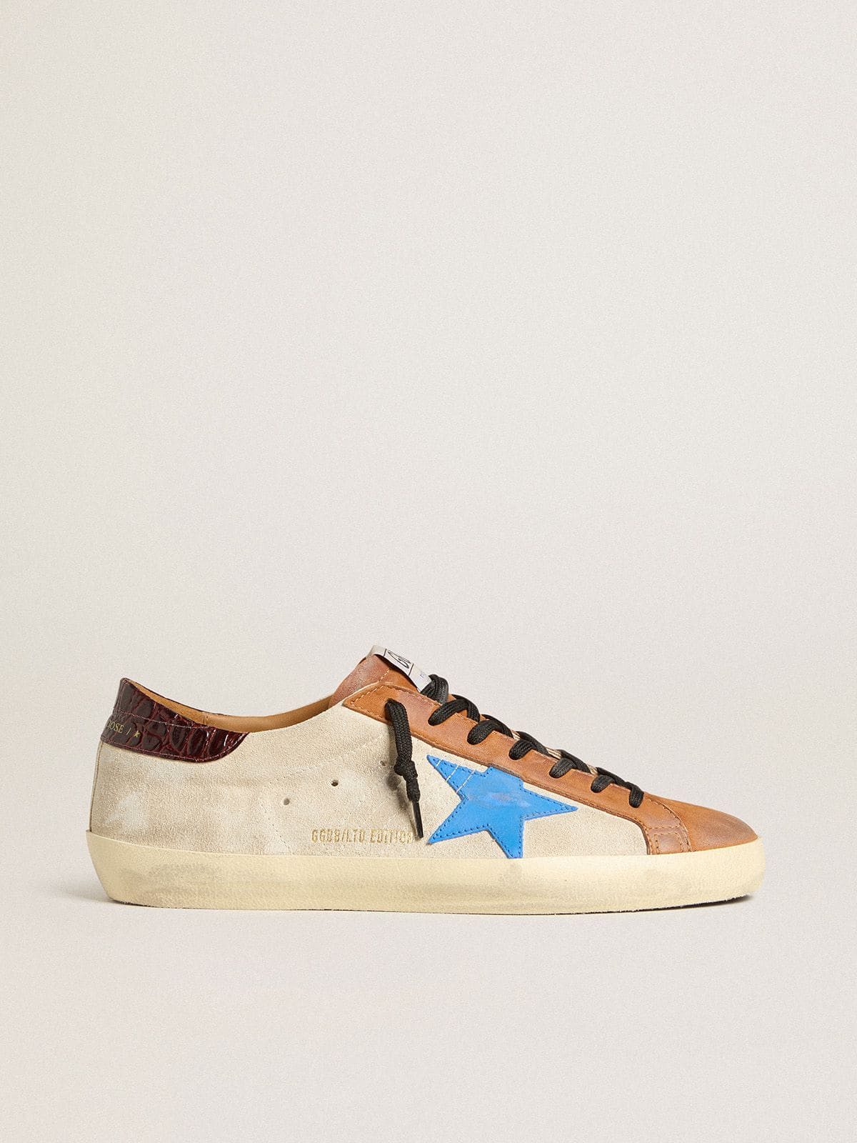 Golden Goose - Super-Star （ベージュ） スター（ライトブルー）＆クロコダイル柄ヒールタブ in 