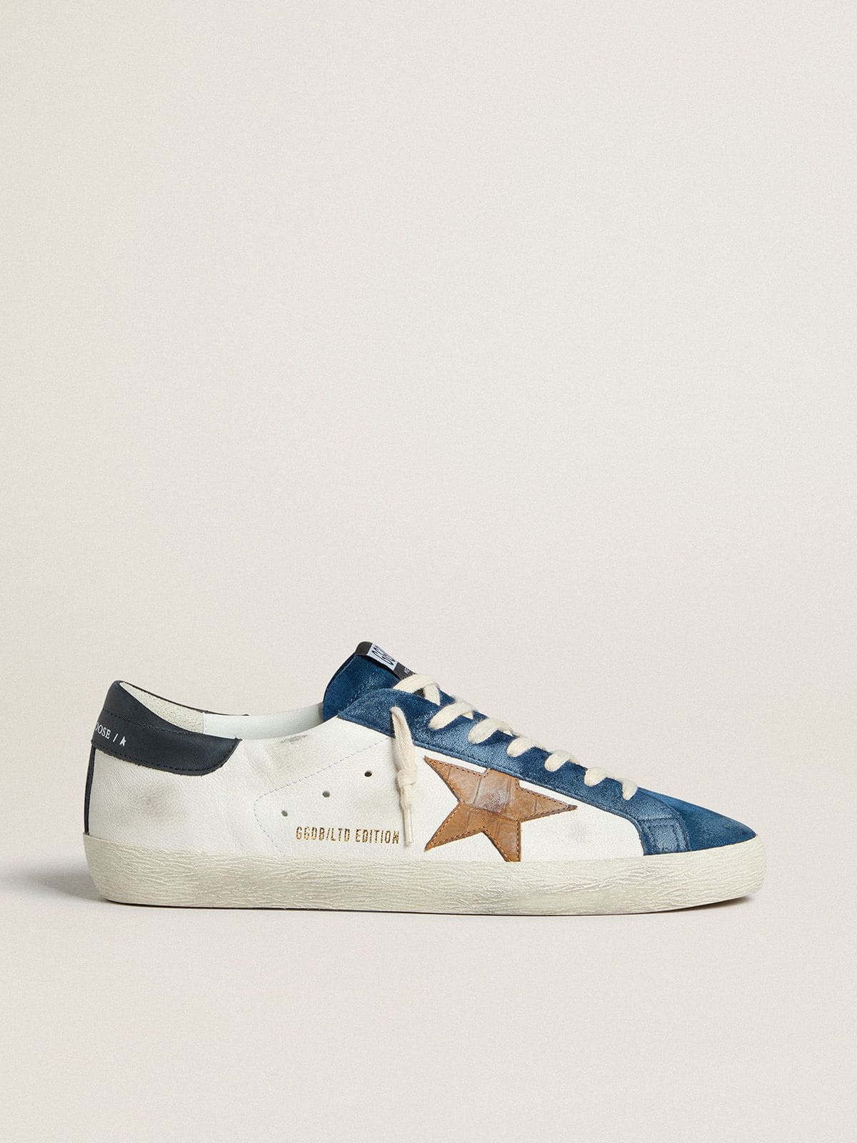 Golden Goose - Men's Super-Star LTD with tobacco-colored croc-print leather star and black leather heel tab in 