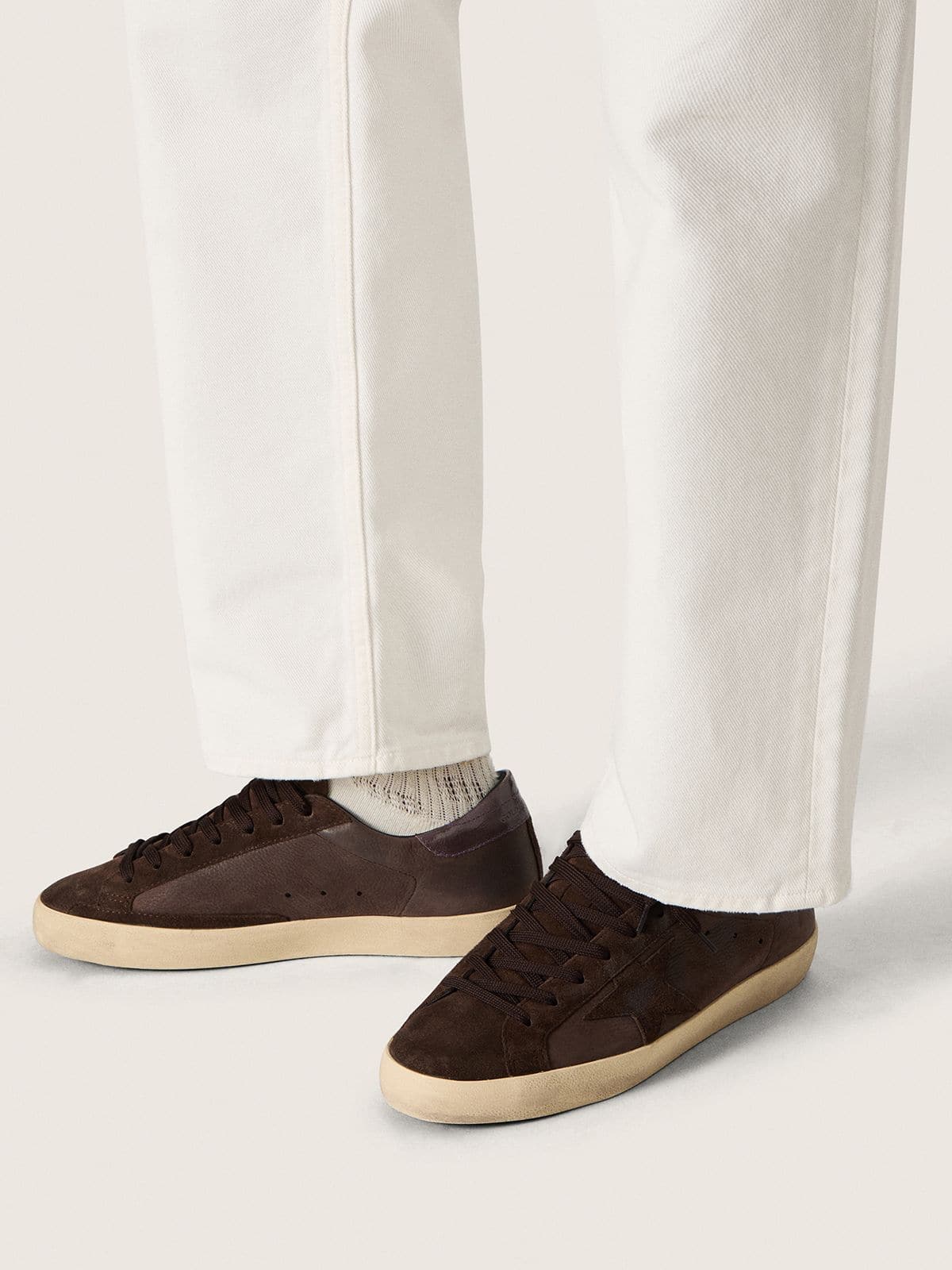 Golden Goose - Men's Super-Star LTD in brown nubuck with suede star and purple leather heel tab in 