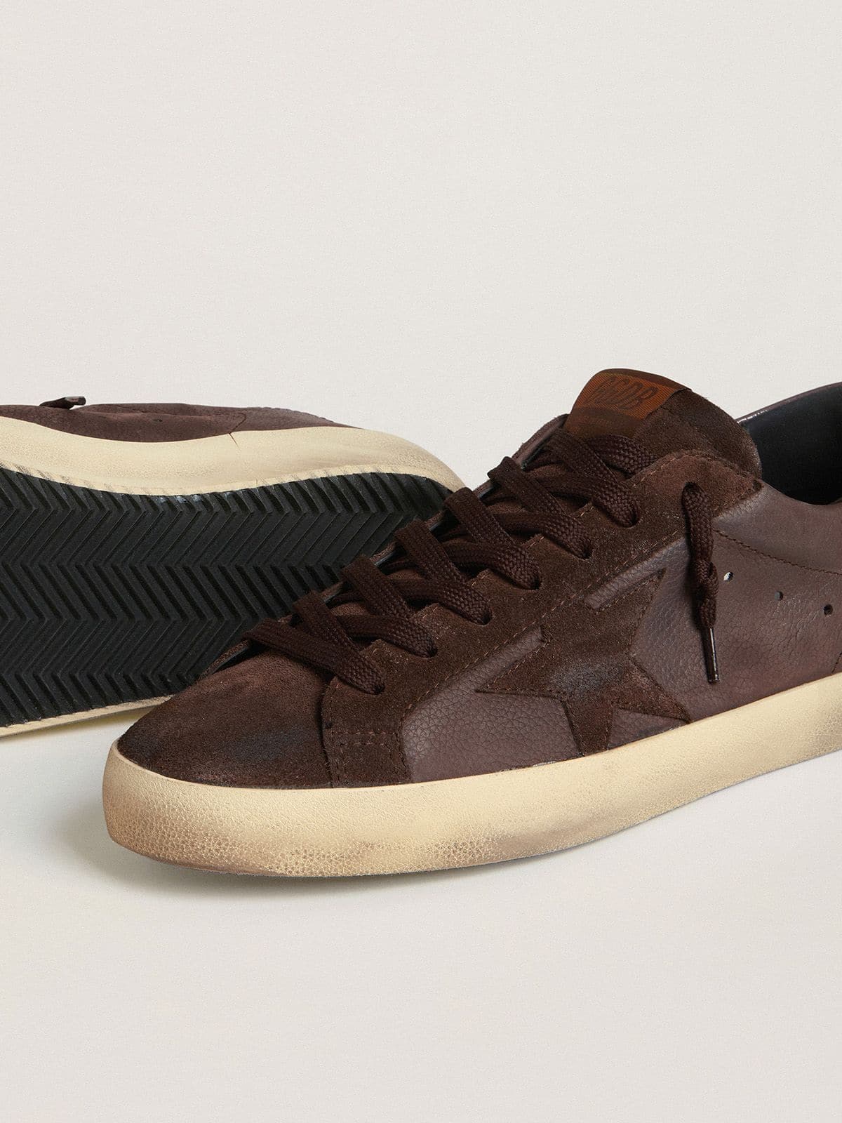 Golden Goose - Men's Super-Star LTD in brown nubuck with suede star and purple leather heel tab in 