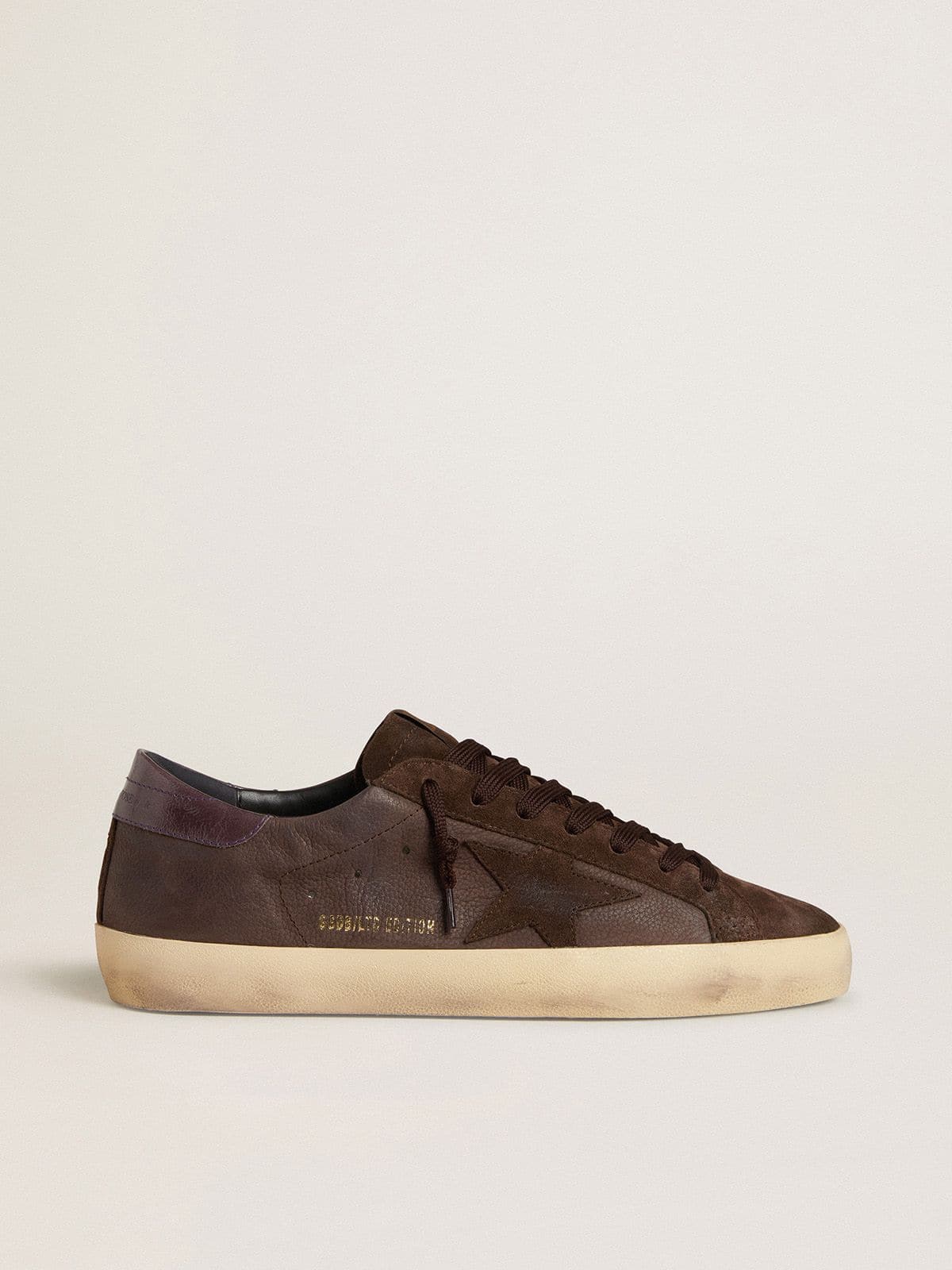 Golden Goose - Men's Super-Star LTD in brown nubuck with suede star and purple leather heel tab in 