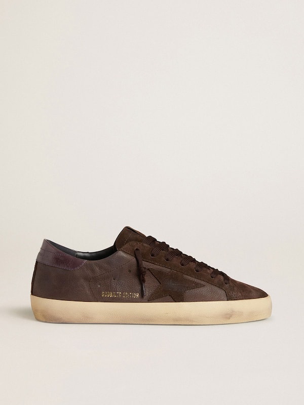 Golden Goose - Men's Super-Star LTD in brown nubuck with suede star and purple leather heel tab in 